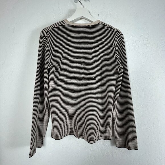 Bitte Kai Rand Womens Black Striped Knit V-Neck Sweater Top Long Sleeve Pullover - Picture 2 of 7